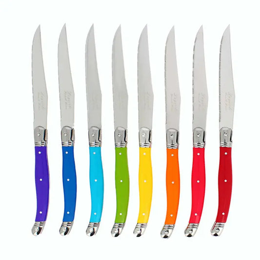 French Home Set of 8 Laguiole Steak Knives, Rainbow Colors
