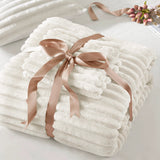 300GSM Fluffy Ribbed Plush Comforter Set,Ivory
