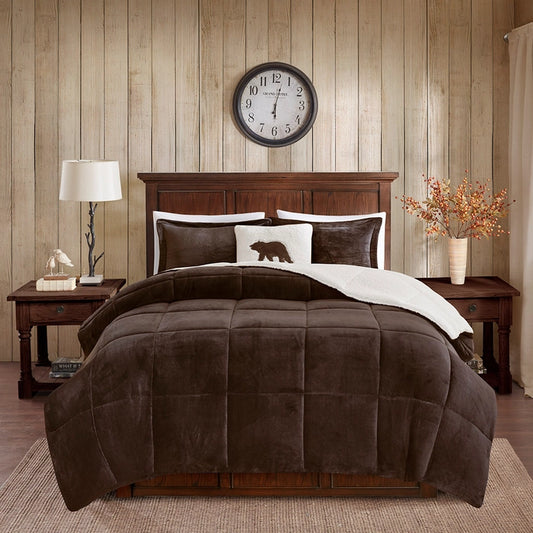 Plush To Sherpa Winter Comforter Set, Brown