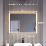 ANZZI Rectangular LED Mirror (24x31 or 27x39 in.), Copper-Free, Adjustable CCT, Defogger, with Bluetooth & Magnifying Variants