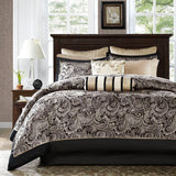 Paisley 12-Piece Complete Comforter Set and Sheet Set, Black