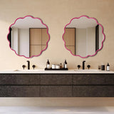 Kushi Round Scalloped Edge Mirror in Glossy Hot Pink