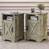 Nightstand with Charging Station Wooden Rustic 2 Count