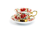 Poinsettia Chintz Gold Bone China Tea Cup, 7oz