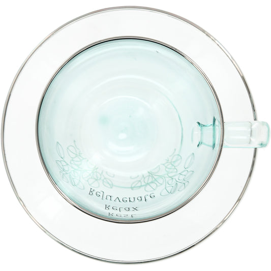 Relax 7 oz Glass Teacup & Saucer Set with Silver
