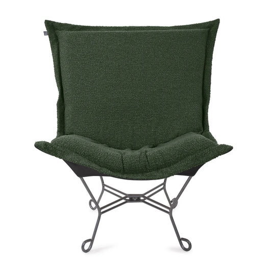 Scroll Puff Chair Titanium- Barbet Forest/Black