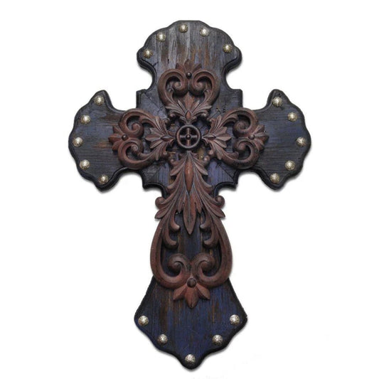 Deep Blue Studded Cross Wall Art w/ Metal Overlay, 4 MOQ