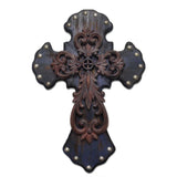 Deep Blue Studded Cross Wall Art w/ Metal Overlay, 4 MOQ
