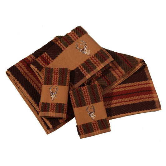 Deer Embroidered 3PC Bath Towel Set, Stripe, 2 MOQ