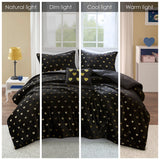 Gold Metallic Printed Plush Comforter Set, Black