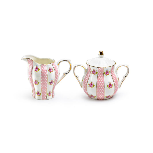 Grace Teaware Pink Polka Dot Sugar & Creamer Set