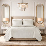 Soft Velvet Cross Stitch Coverlet Set with Shams, White