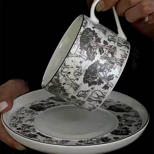 Forest Theme Ceramic Coffee Cup & Saucer Set
