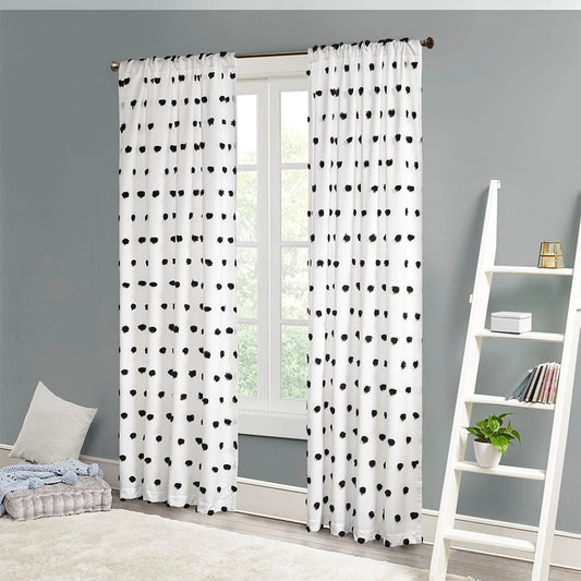 Pom-Pom Semi Sheer Window Curtain, Black
