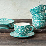 Handmade Green Ceramic Coffee Cup & Saucer Set