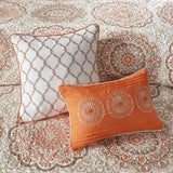 6 Piece Floral Medallion Reversible Quilt Set, Orange