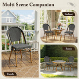 PURPLE LEAF French Bistro Chair Set of 2 Outdoor French Aluminium Frame Woven Rattan Back Dining Chair for Kitchen Bistros Cafe