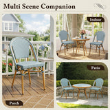 PURPLE LEAF French Bistro Chair Set of 2 Outdoor French Aluminium Frame Woven Rattan Back Dining Chair for Kitchen Bistros Cafe