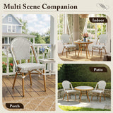 PURPLE LEAF French Bistro Chair Set of 2 Outdoor French Aluminium Frame Woven Rattan Back Dining Chair for Kitchen Bistros Cafe