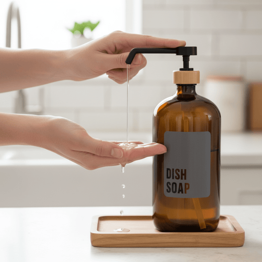 1L Amber Glass Dish Soap Bottle with Pump