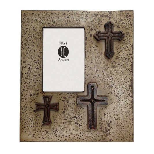 Distressed 3-Crosses Picture Frame, Cream, 4 MOQ