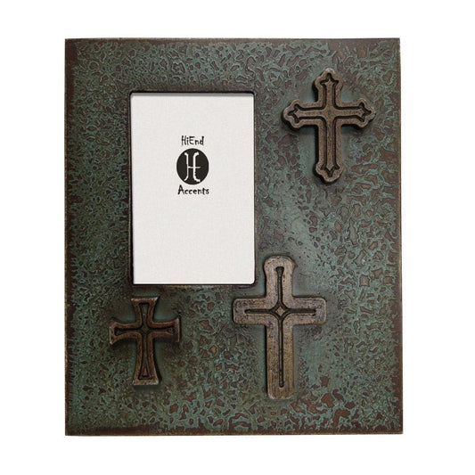 Distressed 3-Crosses Picture Frame, Turquoise, 4 MOQ