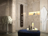 Pure 59 in. 3-Jetted Full Body Shower Panel System with Heavy Rain Shower and Spray Wand in Mahogany Style Deco-Glass