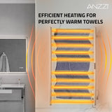 ANZZI Crete Series 10-Bar Wall Mounted Towel Warmer (20.86" W x 34.25" H), Dual Installation, Digital Timer, Rhino Alloy Certified Stainless Steel