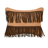 Double Row Fringe Throw Pillow, Tan Faux Leather