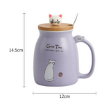 Cute Cat Ceramic Mug with Lid & Spoon Set