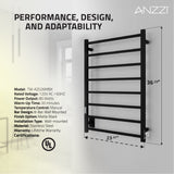 ANZZI Bell Series 8-Bar Wall Mounted Towel Warmer (23.6" L x 36.25" H), Dual Installation, Digital Control Panel, Rhino Alloy Certified Stainless Steel