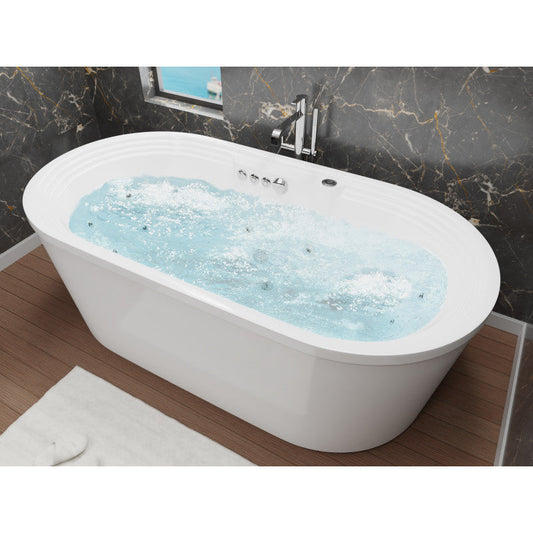 Sofi Series 67 in. x 34 in. Acrylic Combination 50 Gallon Capacity Freestanding Bathtub with Center Drain in White