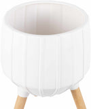 Dunguan White Ribbed Wood Outdoor Planter - Clearance
