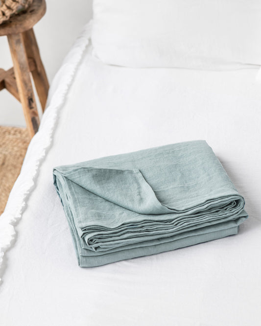 Dusty blue linen flat sheet
