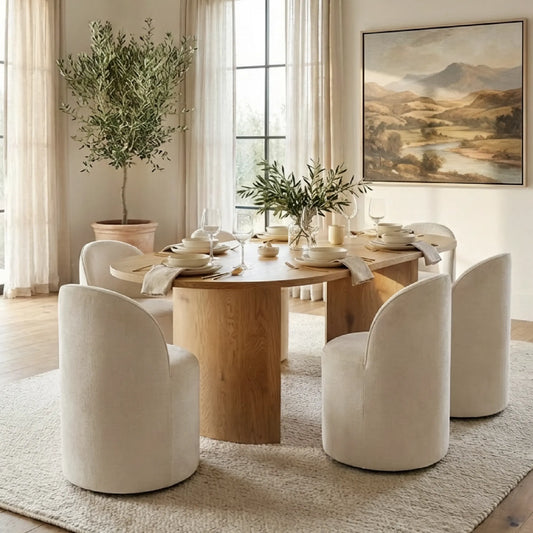 Dwen & Doris 79" Natural Oval Dining Table Set for 6 (7-Piece)