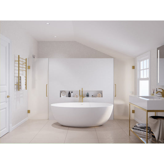 Cestino Series 67 in. x 36 in. Flat Bottom Solid Surface Freestanding Soaking Bathtub with Center Drain in Matte White