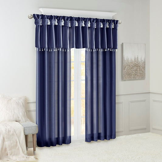Twist Tab Faux Silk Window Panel, Navy Blue