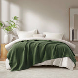 Soft Cotton Waffle Weave Blanket, Olive Green