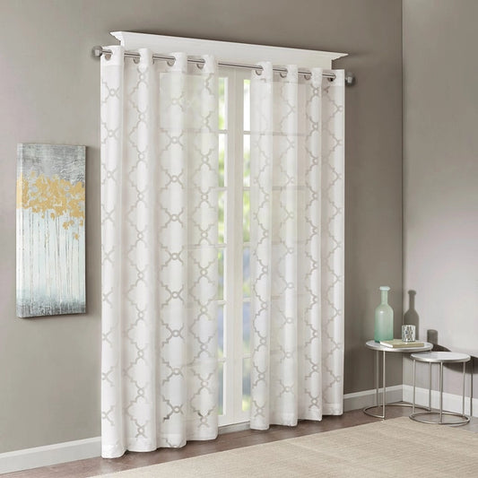 Devore Fretwork Sheer Window Panel, White
