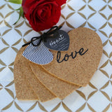 Heart Cork Coasters Set of 4 Love Favor Gift