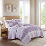4 Piece Seersucker Quilt Set with Throw Pillow, Purple