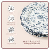 Blue & White Rose Garden Salad Plates Set of 4