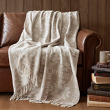 Jacquard Patterned Cotton Blend Throw, Neutral Aztec