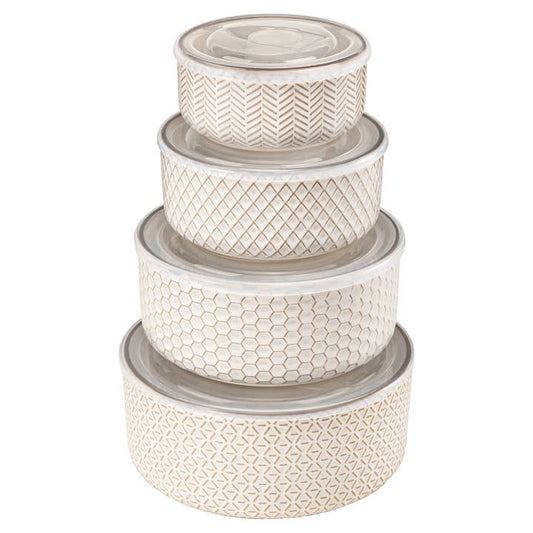 Kook Ceramic Nesting Bowls with Lids, Set of 4