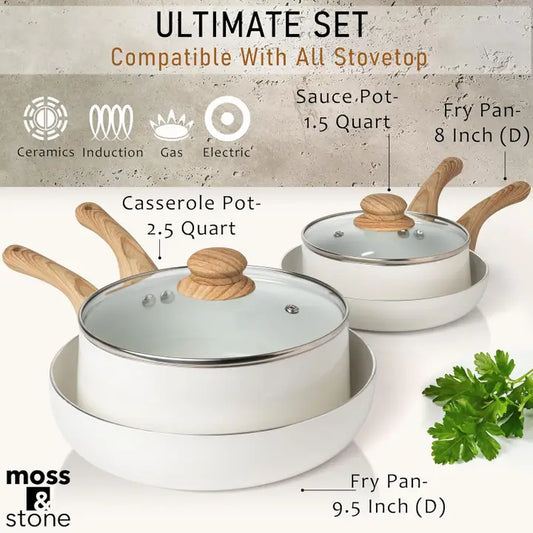 Moss & Stone 6-Piece Nonstick Cookware Set Burgundy