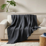 Soft Cotton Waffle Weave Blanket, Dark Grey