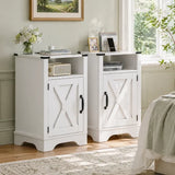 Nightstand Set of 2, White End Table with Charging Station