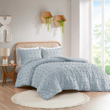 Clip Jacquard Pompom Comforter Set, Blue