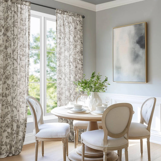 Floral Linen-Textured Light Filtering Window Panel, Charcoal