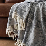 Wholesale Jacquard Patterned Cotton Blend Throw, Grey Aztec